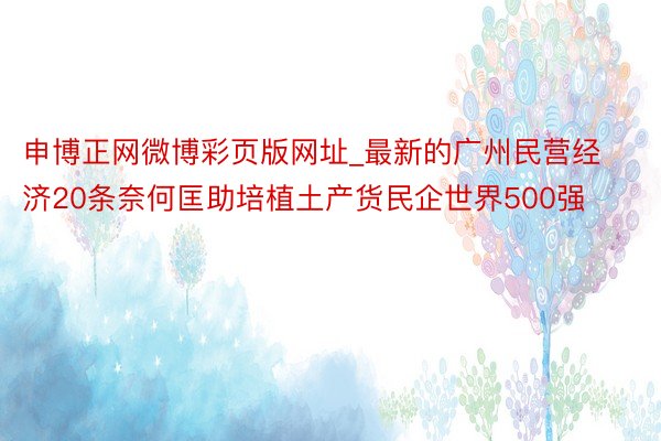 申博正网微博彩页版网址_最新的广州民营经济20条奈何匡助培植土产货民企世界500强