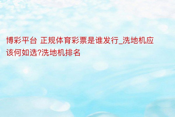 博彩平台 正规体育彩票是谁发行_洗地机应该何如选?洗地机排名